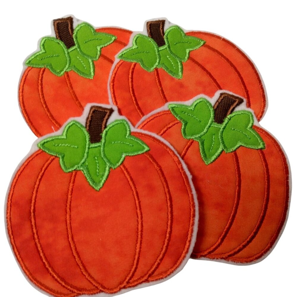 Pumpkin Patch Lot of 4 Fabric Applique Halloween Harvest Orange Fall 4"